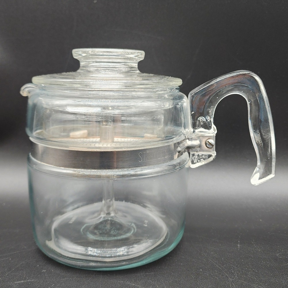 Pyrex 4 Cup Clear Glass Percolator 7754 Vintage MCM Stovetop Coffee Pot Complete